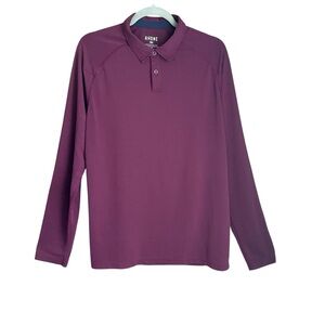 Rhone Delta Pique Performance Polo L Burgundy Long Sleeve Athletic Golf Shirt